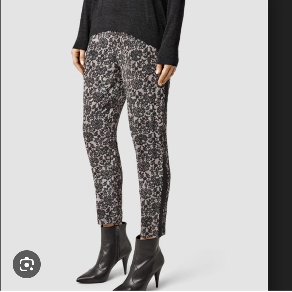All Saints Helena  Silk Shade Trouser Pull up zippers Cream Black Print US 0